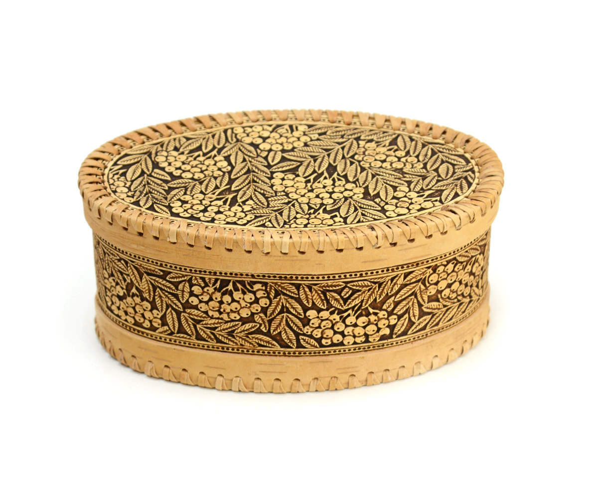 фото Шкатулка из бересты овальная большая "Рябина"