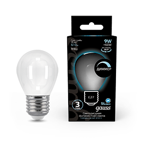 Gauss Лампа Filament Шар 9W 610lm 4100К Е27 milky диммируемая LED