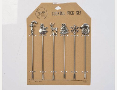 Изображение товара Новогодние шпажки для канапе и закусок, металл, серебряные, 12 см, 6 шт, Kaemingk