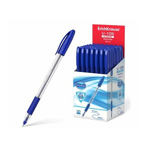 Ручка Er.Krause U-109 Classic Stick&Grip 1.0, Ultra Glide Technology синяя 47574 проз. кор. (50/200) ручка шариковая erichkrause u 109 original stickamp grip 1 0 ultra glide technology синяя 50шт в упаковке ручка набор 50шт