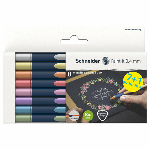 Набор ручек-роллеров Schneider Paint-It 050 08цв, металлик, 0,4мм, европодвес (арт. 353338)