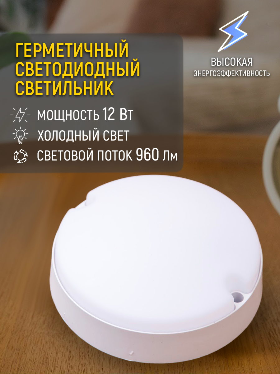 Свет-к с/д герметичный LE LED RBL 01 12W 6K (круг) (без инд. упак.)