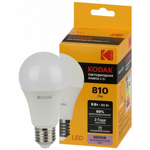 фото Kodak лампа светодиодн. лон a60 e27 9w(810lm) 6000k 6k 108х60 170-265в a60-9w-865-e27 2 года 57604 (арт. 842764)