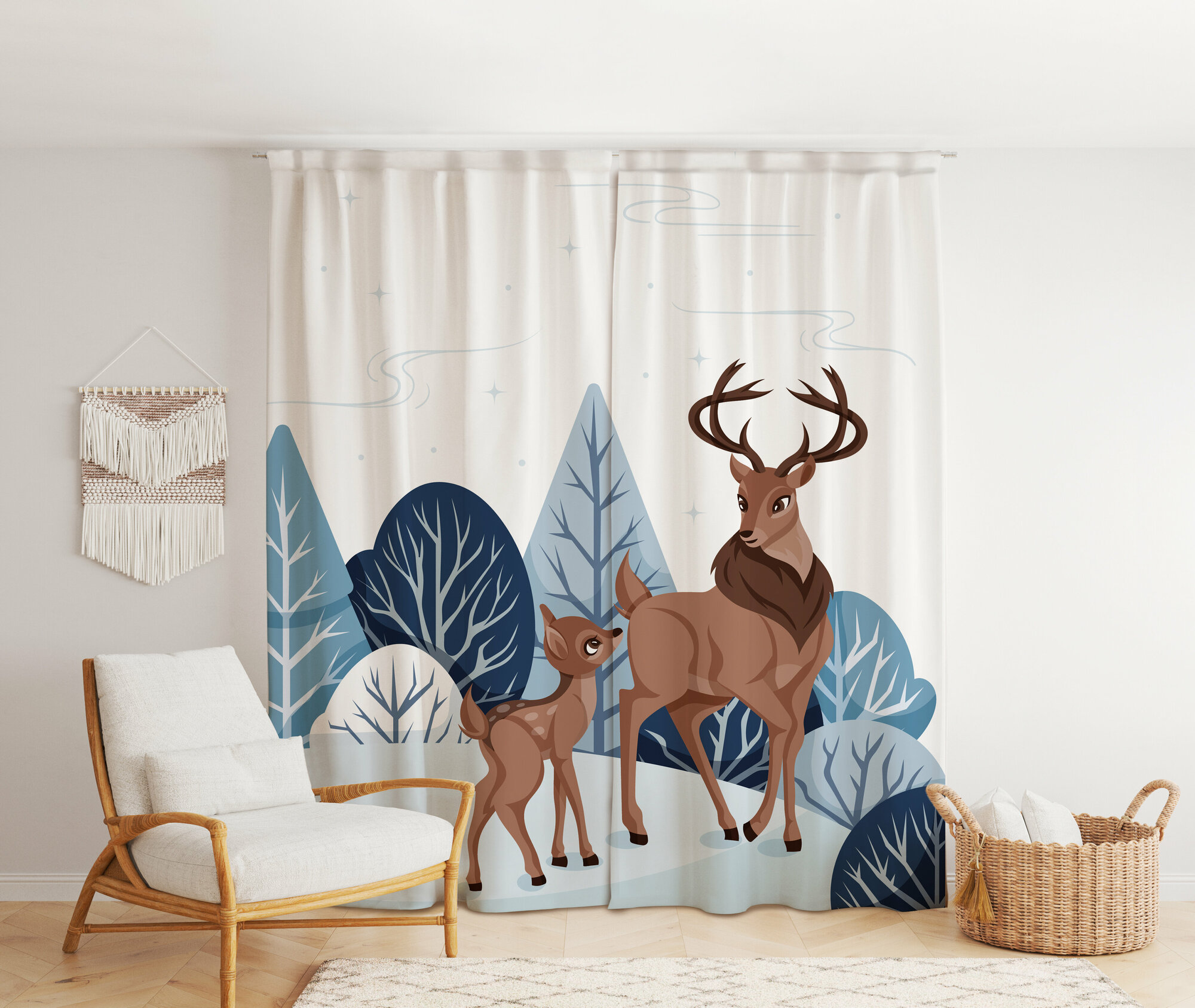 фото Фотошторы "Олени" 1,45х2,6м, комплект 2шт, шторы для спальни, гостиной, кухни, в подарок на новый год