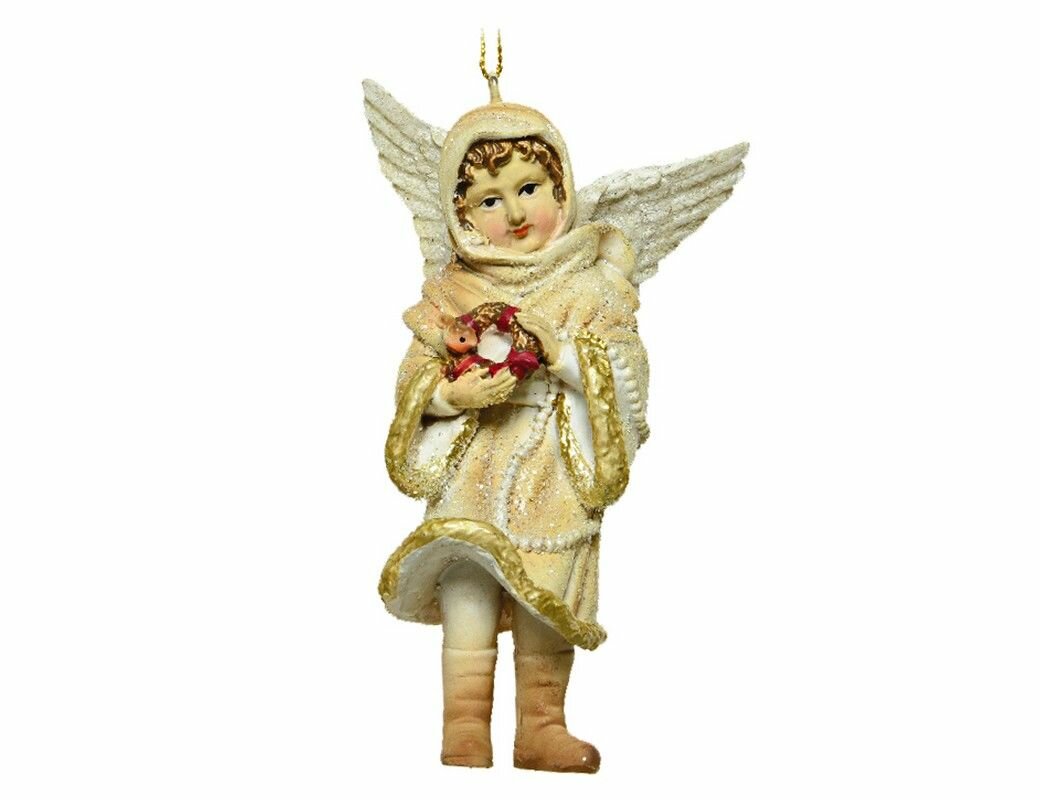 Ёлочная игрушка ребёнок-ангел с венком полистоун 11 см Kaemingk (Decoris) 520650-3
