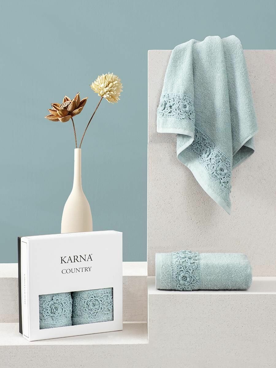 Набор махровых полотенец с вышивкой KARNA COUNTRY V1 50х90 (2шт) - фотография № 1