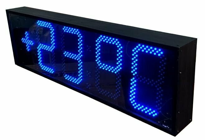 Часы электронные, настенные, уличные, с датчиком температуры синего свечения