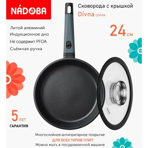 Сковорода с крышкой NADOBA 24см, серия "Divna" (арт. 729718/751513)