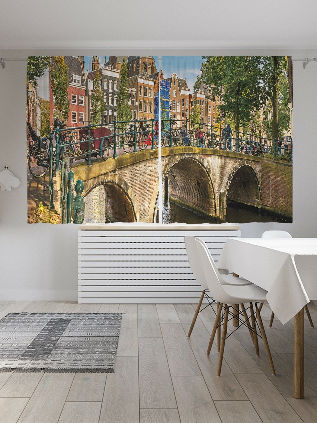 Шторы JoyArty с фотопечатью "Мост Амстердама" из сатена, 290х180 см