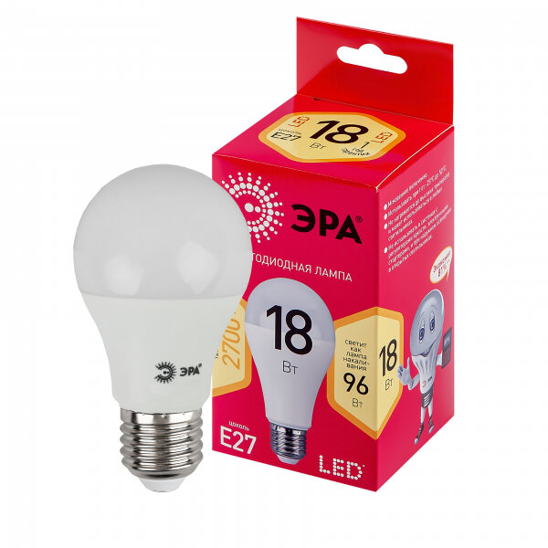 Лампа светодиодная ЭРА LED smd Е27 А65 18W 2700К - фото №1