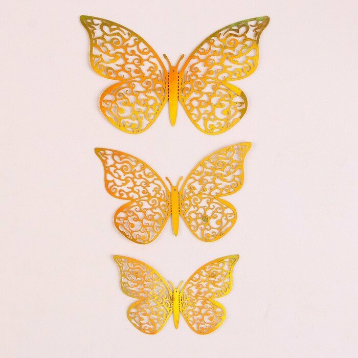 Набор для украшения «Бабочки», 12 штук, голография, цвет золото
