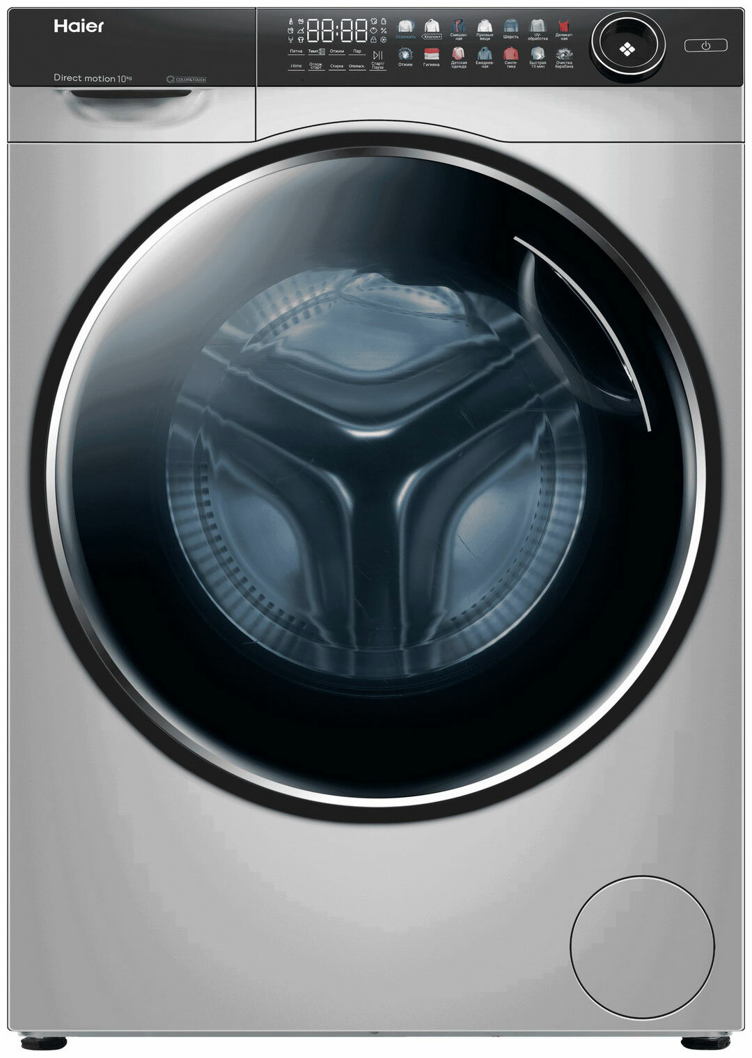 Стиральная машина Haier HW100-BD14378S, серебристая, мотор Direct Motion