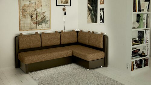 Изображение товара Диван кухонный DiHall "Сюрприз", угловой, из рогожки и экокожи, спальный, темно-коричневый