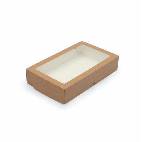 Контейнер бумажный 1000 мл крафт с откидной крышкой и окном TABOX 1000 PRO, 200 шт