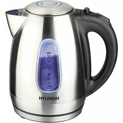Чайник электрический Hyundai HYK-S2402 серебристый матовый/черный, нержавеющая сталь чайник hyundai hyk s2402 серебристый матовый черный