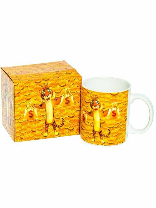 Кружка для чая кофе, подарочная Золотой тигр, Olaff фарфор, 350 мл