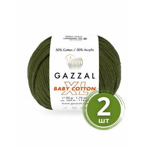 Пряжа Gazzal Baby Cotton XL (Беби Коттон XL) - 2 мотка Цвет: 3463 Болото 50% хлопок, 50% акрил, 50 г 105 м