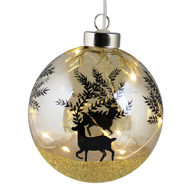 Peha Светящийся елочный шар Amber Reindeer 10 см, 10 теплых белых LED ламп, на батарейках GF-18010