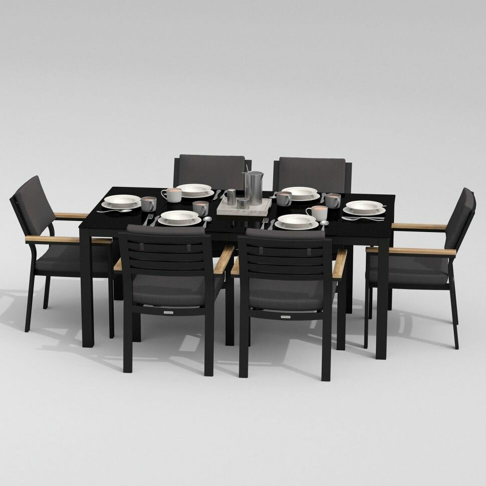 фото Обеденная группа Ideal Patio CANA BONTA - стол стекло 180/каркас карбон Каркас карбон / стол стекло 180 / ткань антрацит