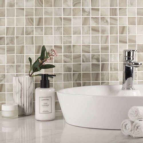 Мозаика стеклянная для ванной на сетке чип 25x25 Nature Sea Salt 5601 Vidrepur 317х317/4, упаковка 20 листов / 2 кв. м