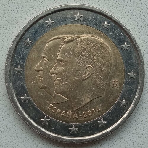 2019 монета испания 2019 год 2 евро 4 король филипп vi биметалл unc Испания 2 евро 2014. Король Филипп VI