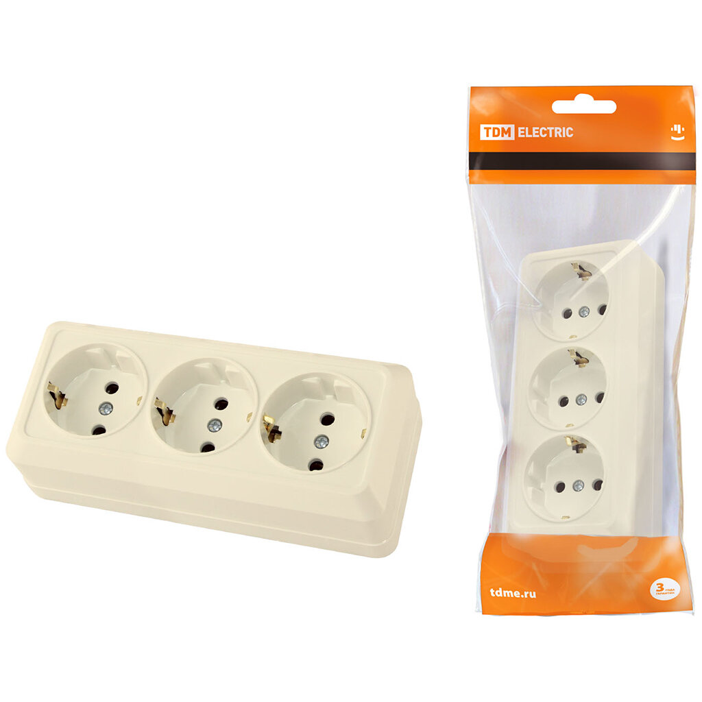 фото Розетка открытой установки трехместная TDM Electric Ладога SQ1801-0226 16 А, слоновая кость