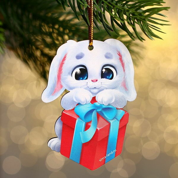 фото Новогодняя подвеска "Зайка с подарком"