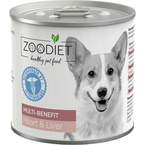Zoodiet Multi-Benefit Heart&Liver влажный корм для взрослых собак, для поддержания здоровья всего организма, с сердцем и печенью, в консервах - 240 г х 12 шт