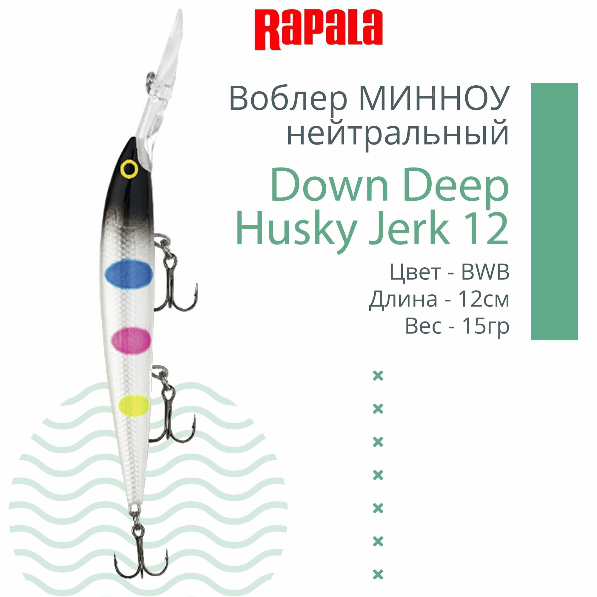 Воблер для рыбалки RAPALA Down Deep Husky Jerk 12, 12см, 15гр, цвет BWB, нейтральный