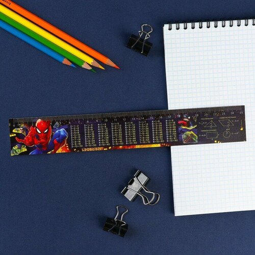 Линейка-закладка пластиковая 25 см Таблица Умножения Человек-паук гибкая 15 штук 425₽