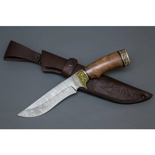 фото Нож из дамасской стали «галеон», рукоять литье мельхиор, ореховый кап - кузница сёмина кузница сёмина юрия михайловича