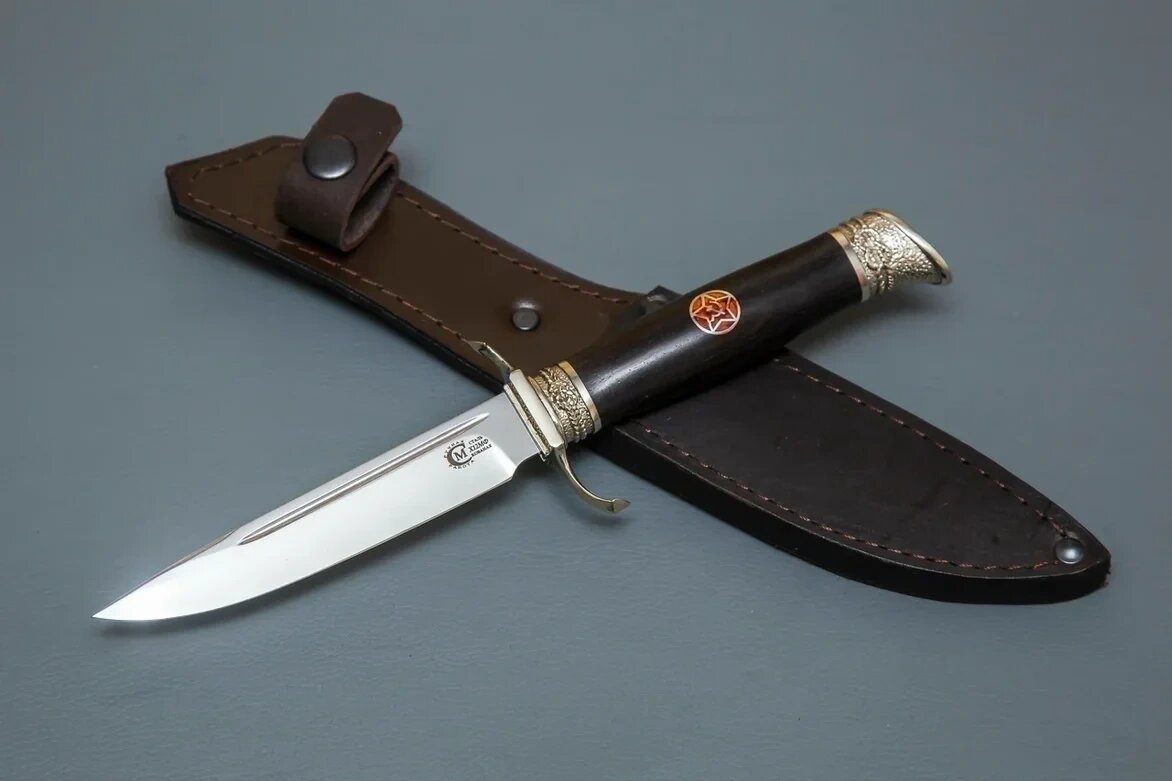 Нож из кованой стали Х12МФ «Финка Морская», рукоять литье мельхиор, ценные породы древесины - Кузница Сёмина