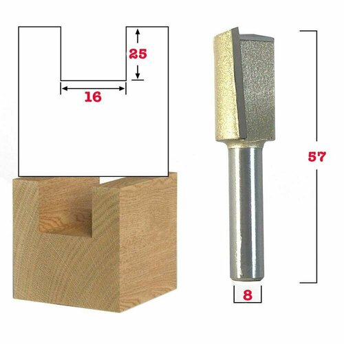 Фреза пазовая врезная Z2+1 D=16x25x57 S=8 TOPVOLTAGE 103821