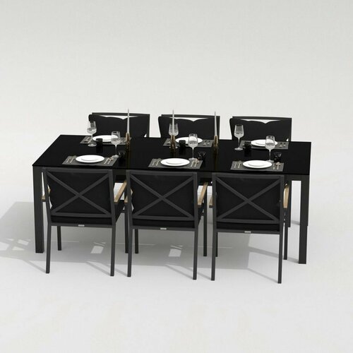 Обеденная группа Ideal Patio CANA FESTA plus - стол стекло 220/каркас карбон Каркас карбон / стол стекло 220 / ткань черная
