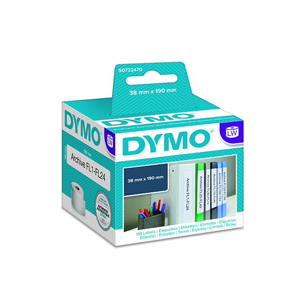 Этикетки Dymo [S0722470/99018] на корешок папки-регистратора (190х38 мм, 110 шт/рул)