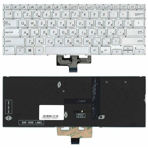 Клавиатура для Asus ZenBook 14 UX434, с подсветкой, цвет серебристый, 1 шт
