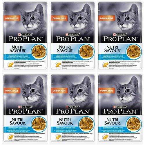 Pro Plan Корм консервированный для кошек с чувствительным пищеварением Cat Derma, нежные кусочки с треской в соусе, 85 г, 6 шт plan c свитер