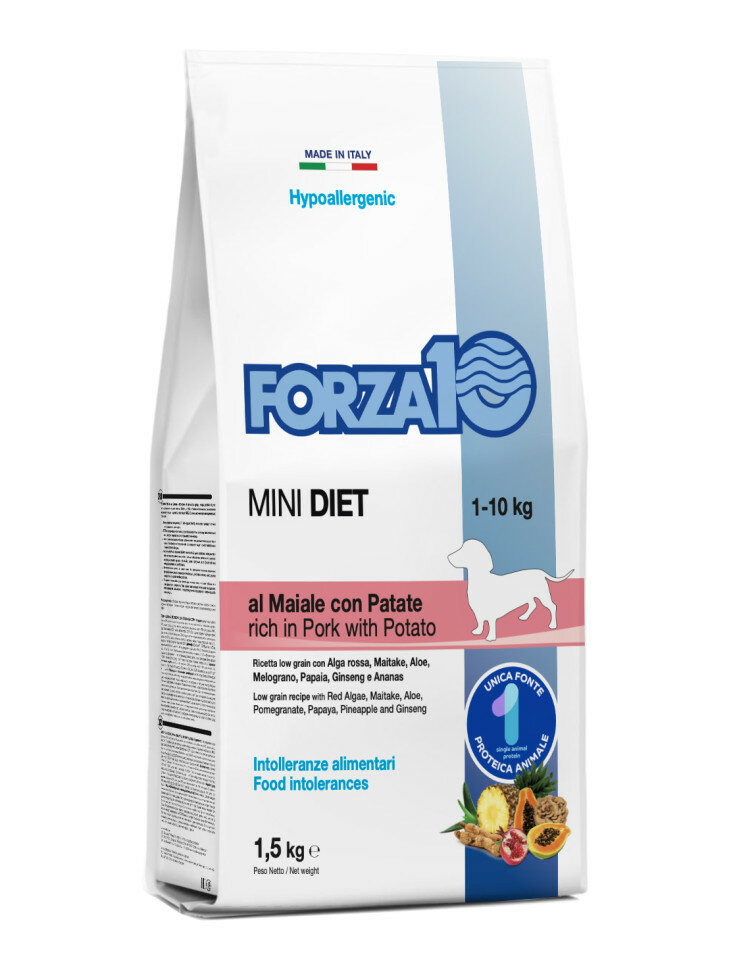 фото Forza10 Mini Diet Maiale con Patate сухой гипоаллергенный корм для взрослых собак мелких пород со свининой и картофелем - 1,5 кг