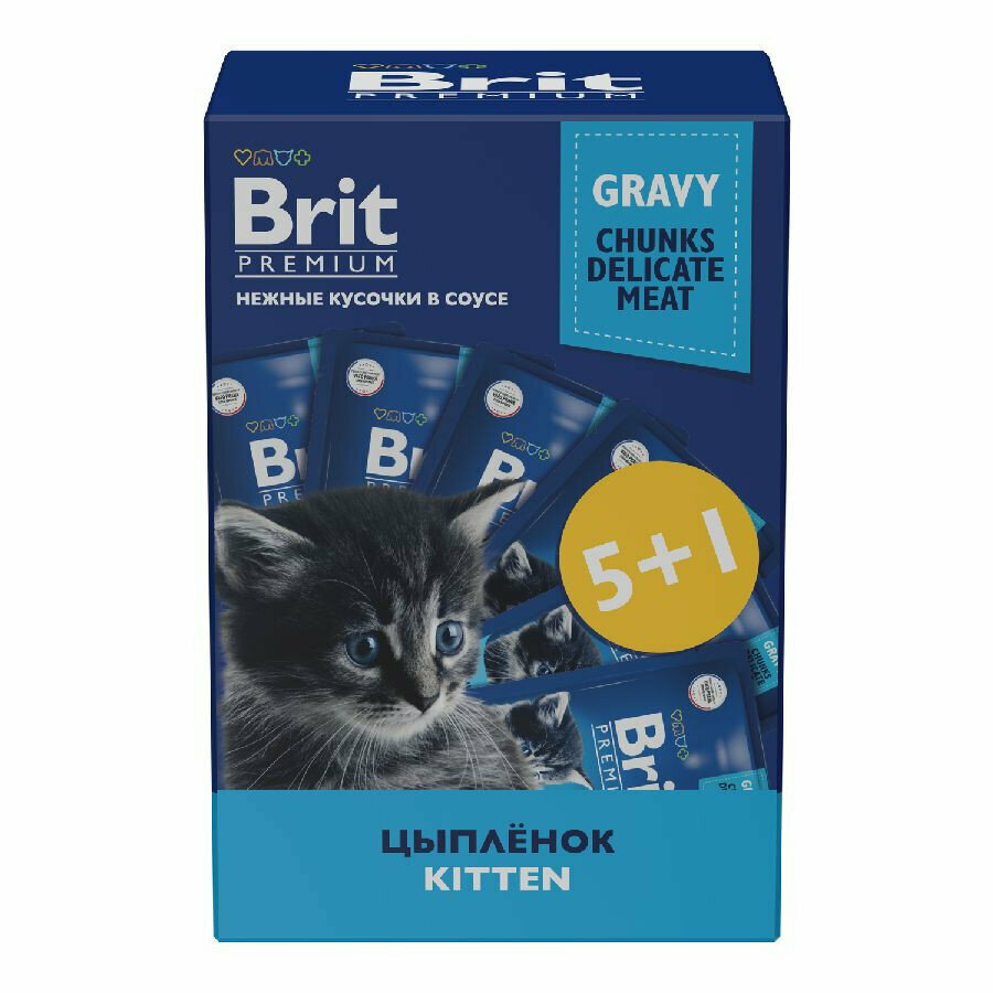 Brit Premium набор паучей для котят с цыпленком кусочки в соусе - 85 г х 5+1 шт — фото 1