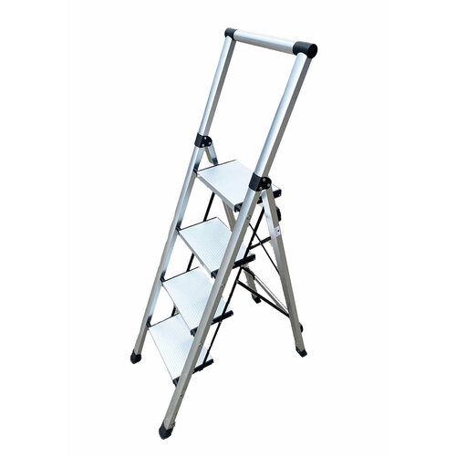 Стремянка Алюминиевая Calipso 4 Широкие Ступени Серебристая