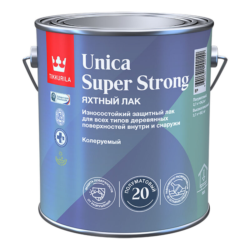 TIKKURILA UNICA SUPER STRONG EP лакуниверсальный, износостойкий, полуматовый (2,7л)
