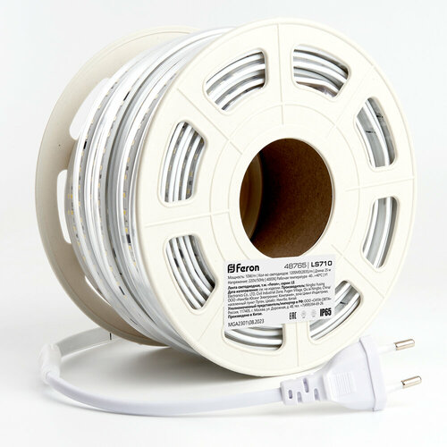 фото Лента светодиодная, 120smd(2835)/м 10вт/м 220v длина 25м, 4000k, ip65, feron ls710 с 1 сетевым шнуром, 2 заглушками, 2 коннекторами в комплекте