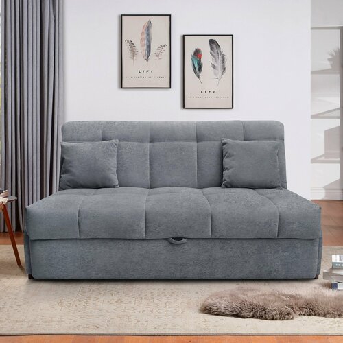 Пафос - диван-кровать Пафос (серый) с подушками, механизм аккордеон, без подлокотников, механизм аккордеон, 155х115х87 см