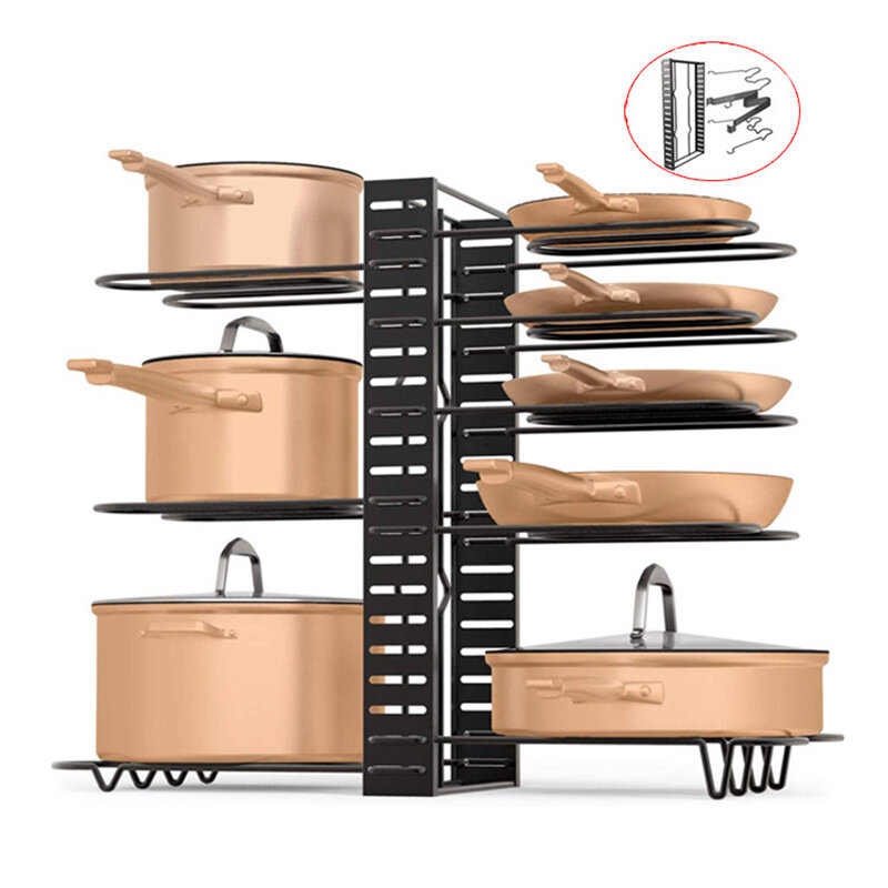 Полка стойка подставка органайзер держатель для кухонной посуды и сковородок (8 ярусов)/ Стеллаж стойка для хранения посуды