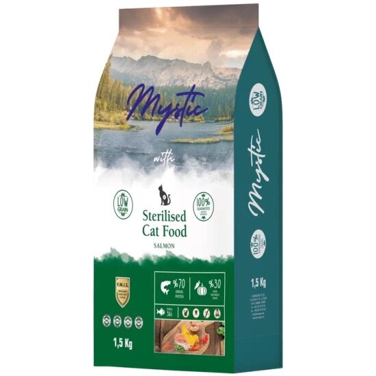 Корм сухой Mystic Sterilised Cat Food полнорационный для стерилизованных кошек с лососем, 1,5 кг