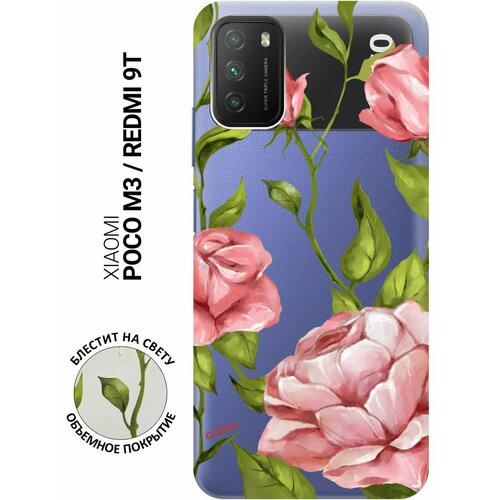 Силиконовый чехол на Xiaomi Redmi 9T, Poco M3, Сяоми Поко М3, Сяоми Редми 9Т с 3D принтом Amazing Roses прозрачный силиконовый чехол на xiaomi redmi 9t poco m3 сяоми поко м3 сяоми редми 9т с 3d принтом amazing roses прозрачный