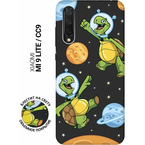 Матовый Soft Touch силиконовый чехол на Xiaomi Mi 9 Lite, CC9, Сяоми Ми 9 Лайт, Ми СС9 с 3D принтом CosmoTurtles черный матовый силиконовый чехол лого том и джерри на xiaomi mi cc9 сяоми ми сс9