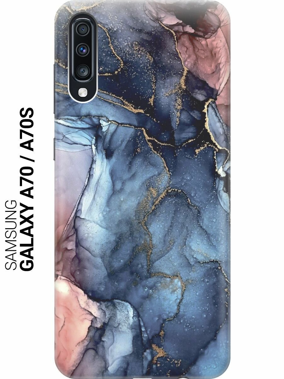 Силиконовый чехол на Samsung Galaxy A70, A70s, Самсунг А70, А70с с принтом "Сине-розовый мрамор"