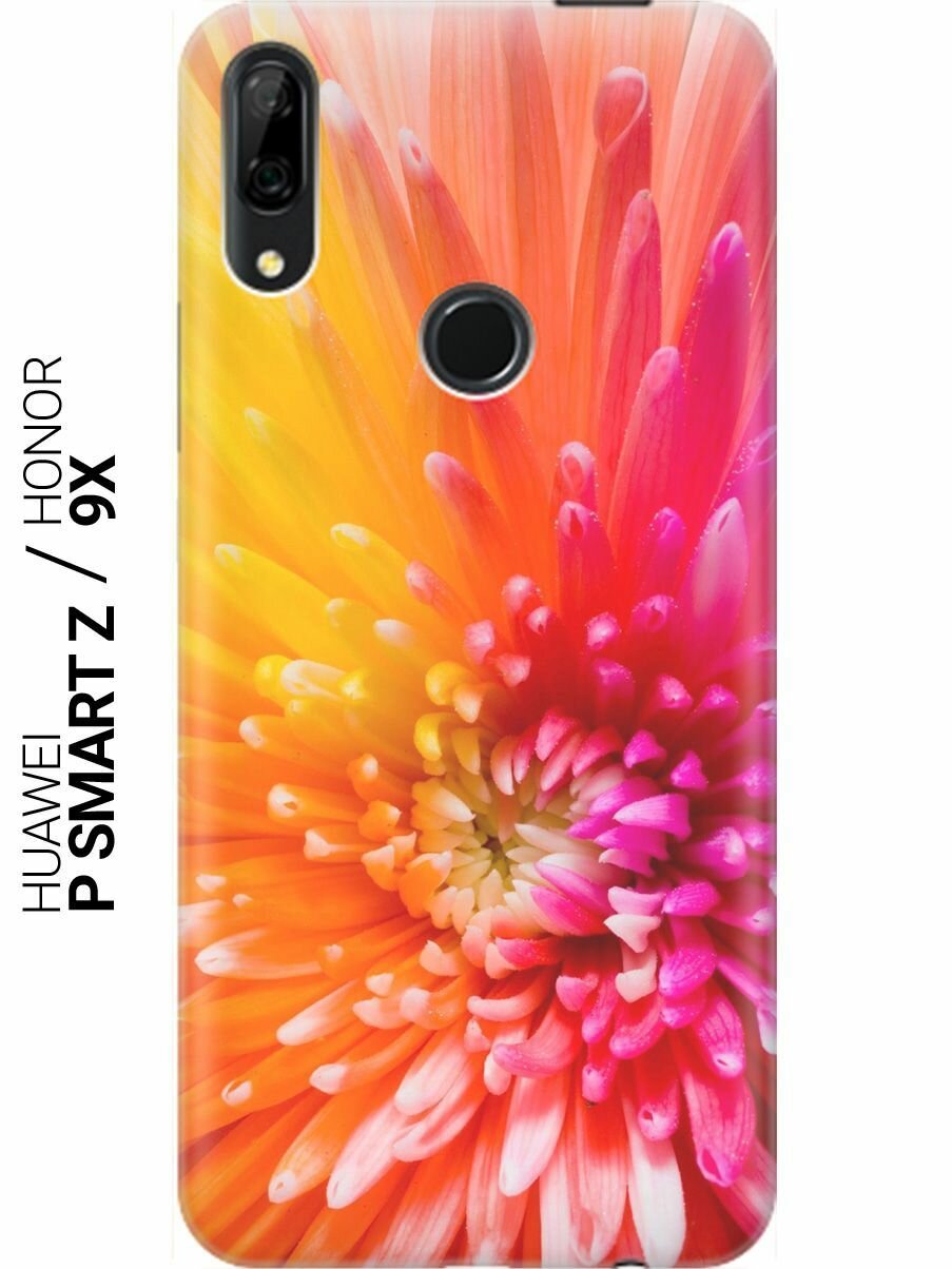 Ультратонкий силиконовый чехол-накладка для Huawei P Smart Z, Honor 9X с принтом "Розовая хризантема"