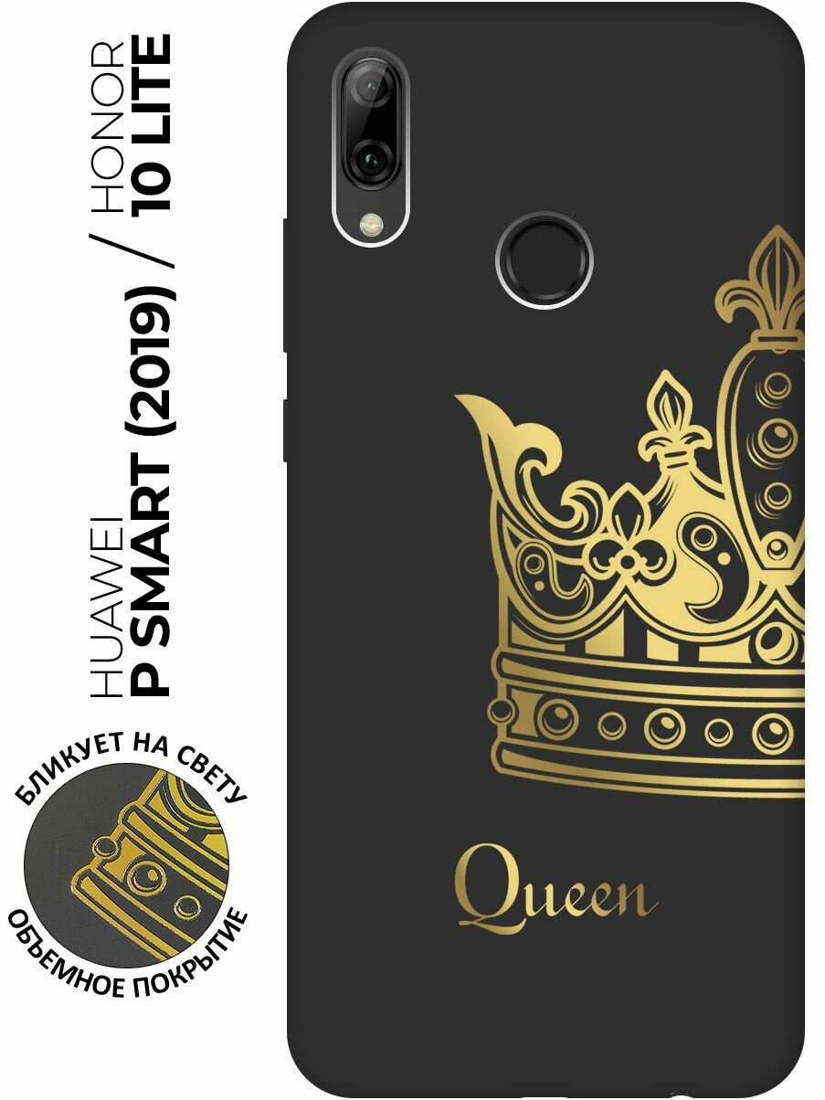 Матовый чехол True Queen для Honor 10 Lite / Huawei P Smart (2019) / Хуавей П Смарт (2019) / Хонор 10 Лайт с 3D эффектом черный
